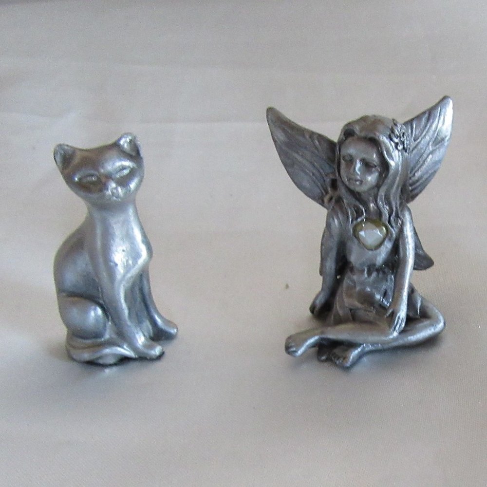 2 piece Lot sale Pewter miniture Cat/ Fairy